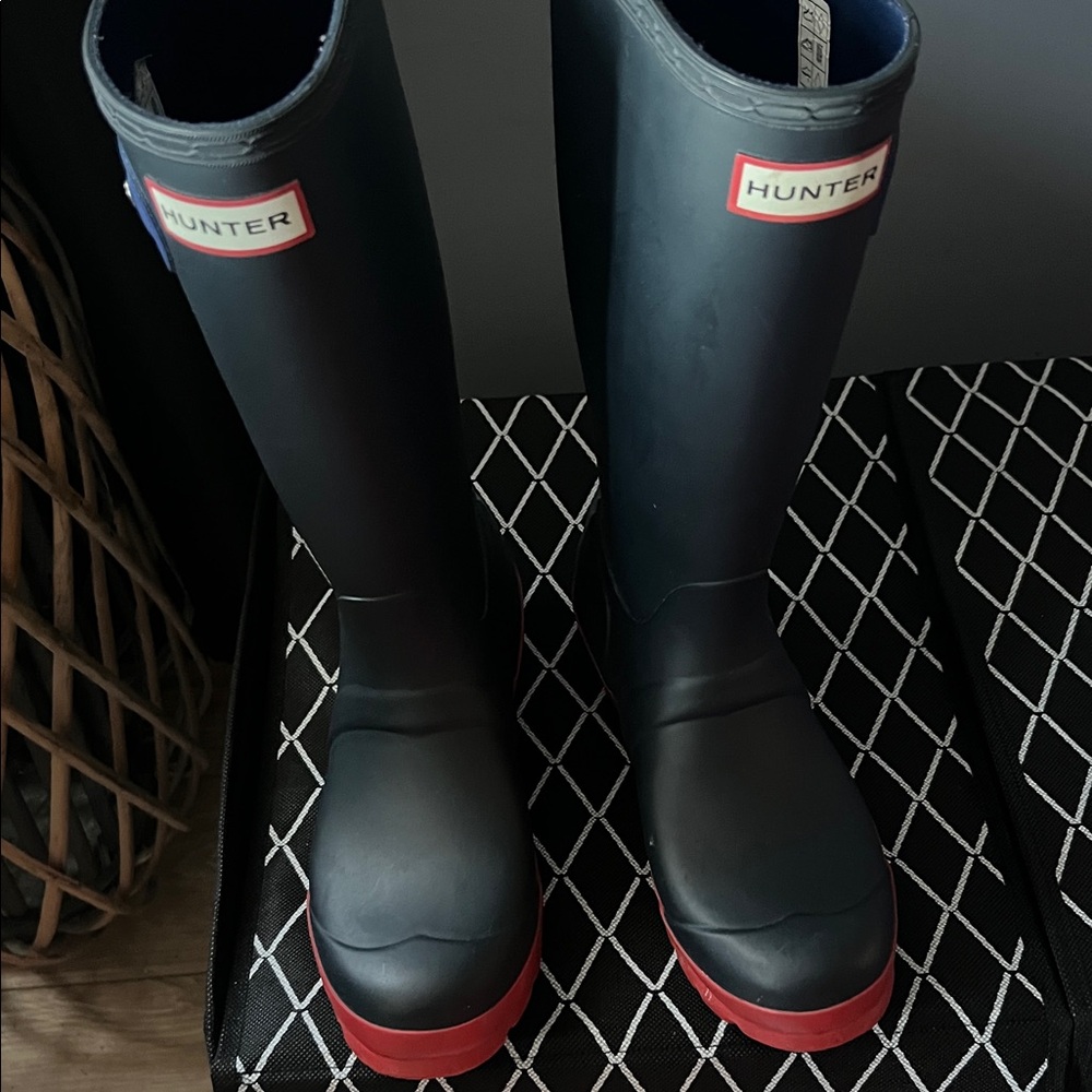 Hunter Navy and Red Tall Boots